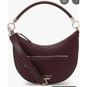 Guess Monica Mini Top Zip‎ Hobo Bag Purse Deep Burgundy Quilted Pocketbook